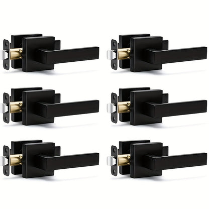 Matte Black Square Door Handle Set – Interior Passage Door Knob for Hall & Closet, Heavy-Duty Left & Right Hand Compatible, Modern Hardware