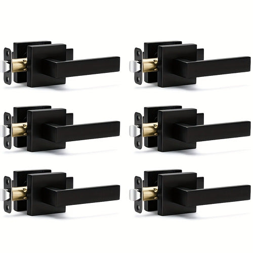 Matte Black Square Door Handle Set – Interior Passage Door Knob for Hall & Closet, Heavy-Duty Left & Right Hand Compatible, Modern Hardware