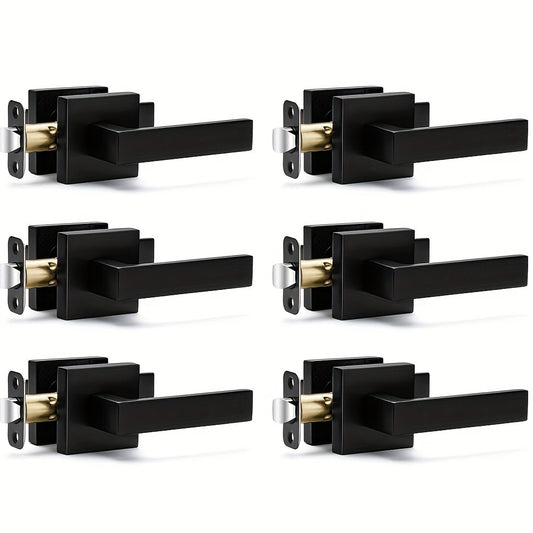 Matte Black Square Door Handle Set – Interior Passage Door Knob for Hall & Closet, Heavy-Duty Left & Right Hand Compatible, Modern Hardware