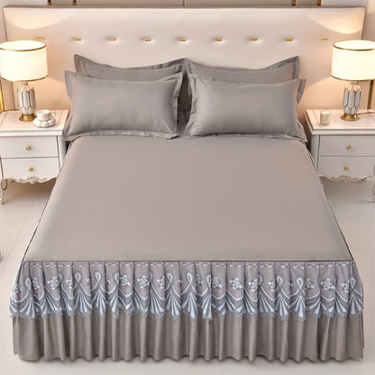 Macrame Lace Bed Skirt Set 3pcs – Double Layer Non-Slip Bed Skirt with 2 Pillowcases All Seasons Twin Full Queen King