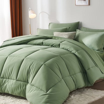 Comforter Set Soft Breathable Microfiber Bed in a Bag with Fitted Sheet Flat Sheet Pillowcases & Shams – All Season Fluffy Checkered Bedding Set Twin Full Queen King