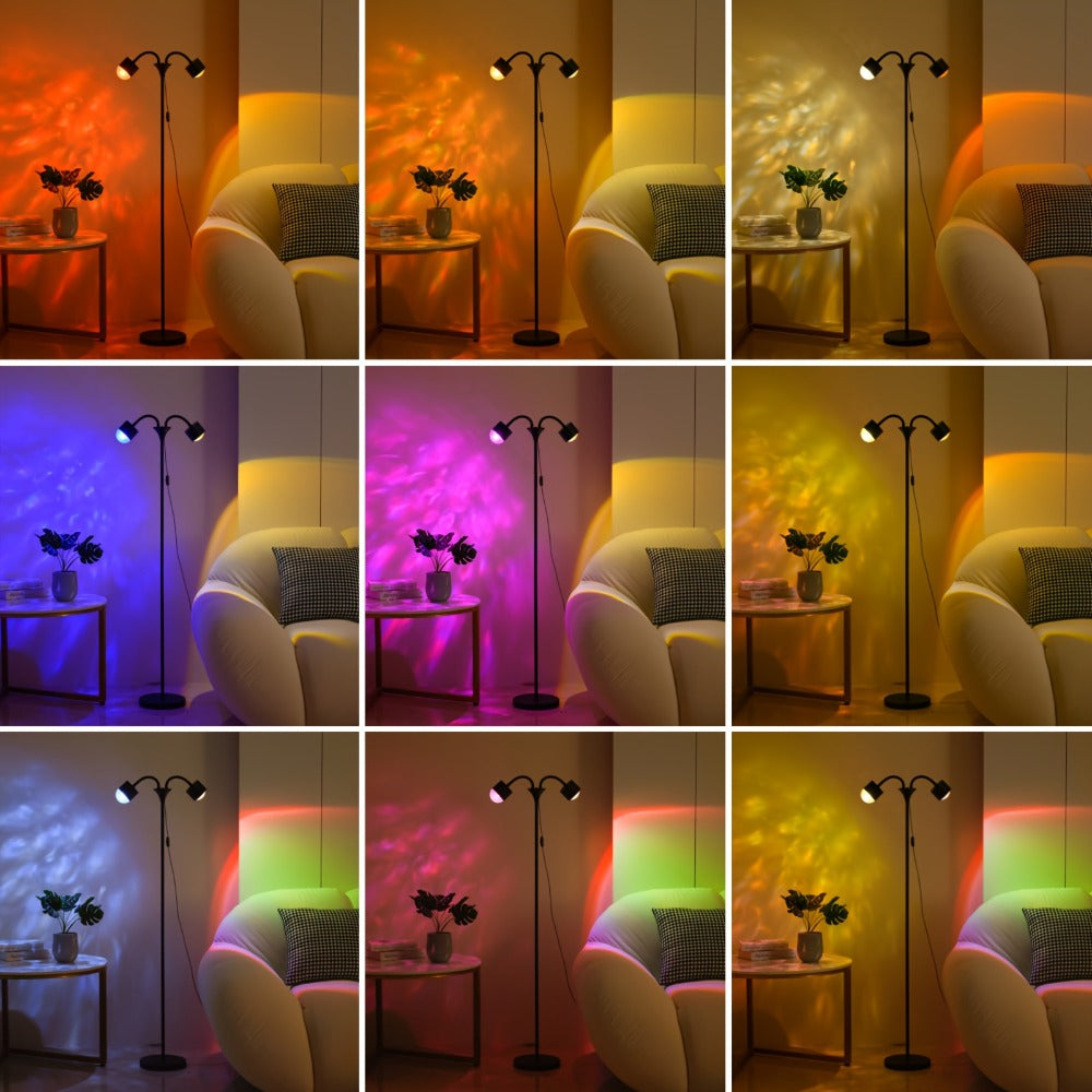 Ocean Wave Projector Lamp Double Head RGB Mood Light - 360° Rotation 3D Ripple Effect DIY Colors USB Remote Control for Bedroom Living Room Party Decor (Black)