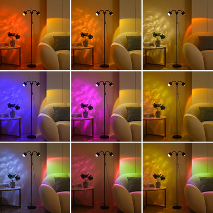 Ocean Wave Projector Lamp Double Head RGB Mood Light - 360° Rotation 3D Ripple Effect DIY Colors USB Remote Control for Bedroom Living Room Party Decor (Black)