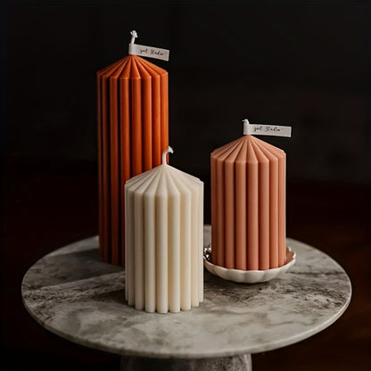 Ribbed Soy Wax Pillar Candles 2-Pack White - 20 Hour Burn Cylindrical Candles for Home Decor, Wedding, Christmas, Valentine's Day & Birthday