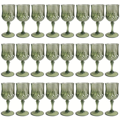 Plastic Wine Glasses 24 Pack – Colorful Shatterproof Goblets for Parties, Weddings & Events – Reusable Vintage-Style Stemmed Cups – Lightweight Bulk Drinkware in Pink, Gold, Blue, Rose Gold & Green