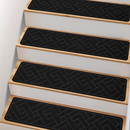 Non-Slip Stair Treads 15pcs 8"x30" Self-Adhesive Carpet Pads for Wooden Steps – Washable Polyester Indoor Stair Mats for Safety, Anti-Slip Step Covers in Multiple Colors