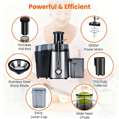 Centrifugal Juicer Machine with 3-Inch Wide Mouth – 22000RPM Dual-Speed Fruit & Vegetable Juice Extractor, Multifunctional Blender & Food Processor, Detachable Easy-Clean Design with Overheat Protection