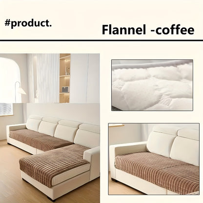 Quilted Flannel Velvet Sofa Cover 2pcs Set | Luxurious Jacquard Couch Cover, Soft Furniture Protector, Pet Friendly Machine Washable, All Season, Living Room Bedroom Office