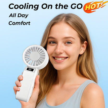 Handheld Fan USB-C Rechargeable 150-Speed Stepless Adjustable Turbo Fan LED Display Foldable Wearable Neck Desk Fan for Outdoor Travel Office Camping Black White Yellow