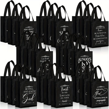 Christian Gift Bags Bulk with Handle – 24/48 Pcs Bible Verse Religious Reusable Bags Medium Size for Church Visitors Baptism Wedding Party Favors Father’s Day Black