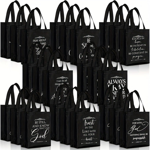 Christian Gift Bags Bulk with Handle – 24/48 Pcs Bible Verse Religious Reusable Bags Medium Size for Church Visitors Baptism Wedding Party Favors Father’s Day Black
