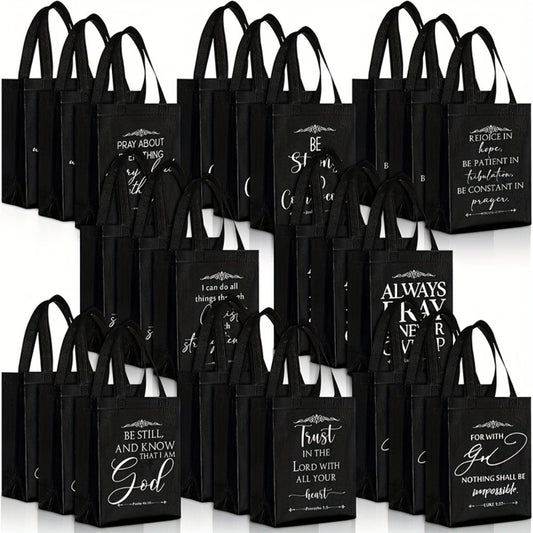Christian Gift Bags Bulk with Handle – 24/48 Pcs Bible Verse Religious Reusable Bags Medium Size for Church Visitors Baptism Wedding Party Favors Father’s Day Black