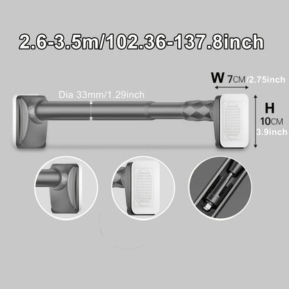Telescopic Curtain Rod No Drill 15.75"-196.85" Adjustable Shower Curtain Rod 33mm for Large Windows