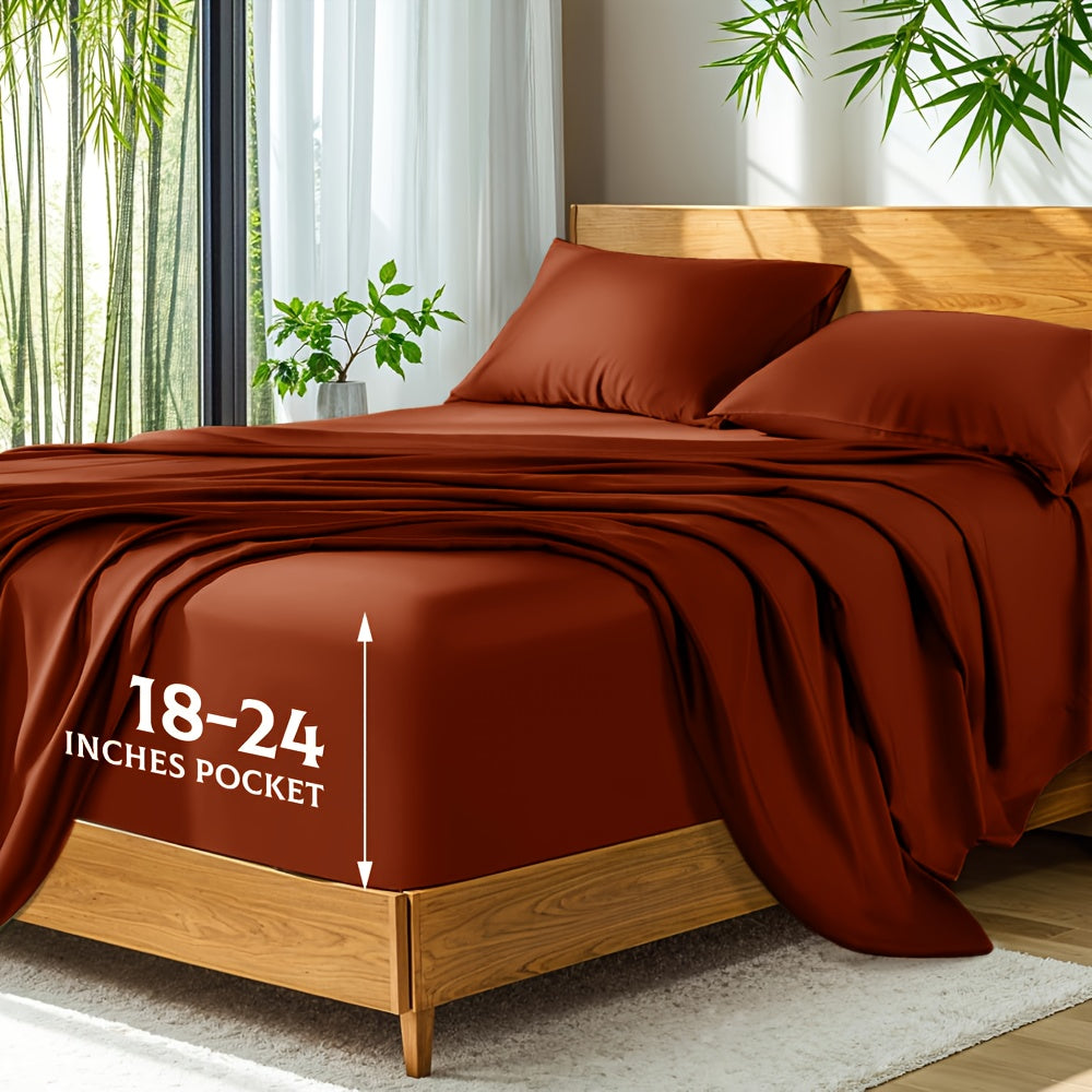 Bamboo Bed Sheets Set Twin Full Queen King – Cooling Breathable Viscose Fitted Sheet for Hot Sleepers Hotel Luxury Deep Pocket Bedding 13 Colors Available