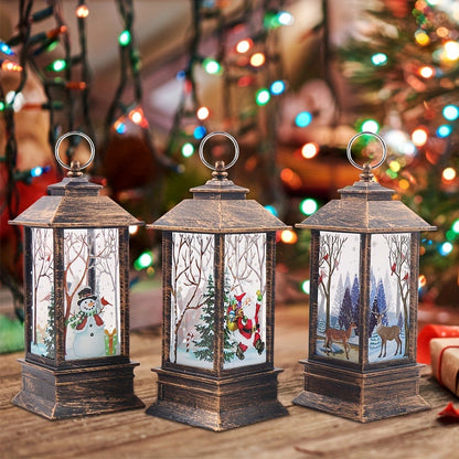 Christmas Lantern Candlestick Nightlight Set 3pcs – Santa Snowman LED Table Decoration Light Battery Operated Holiday Home Decor