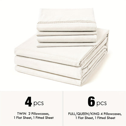 Bed Sheet Set Deep Pocket Soft Microfiber - Fitted Sheet Flat Sheet & Pillowcases Twin Full Queen King - Cooling Breathable Fade Resistant Sheets for Daily Use Dorms Guest Rooms
