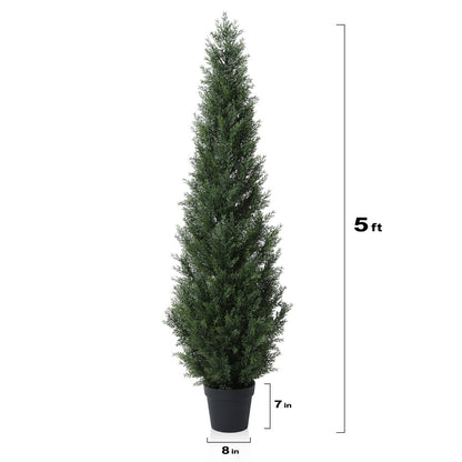 Artificial Topiary Cedar Tree Outdoor Indoor UV Resistant Fake Potted Plant Faux Pine Shrub Front Porch Patio Home Office Decor 3ft 4ft 5ft 1pc 2pcs