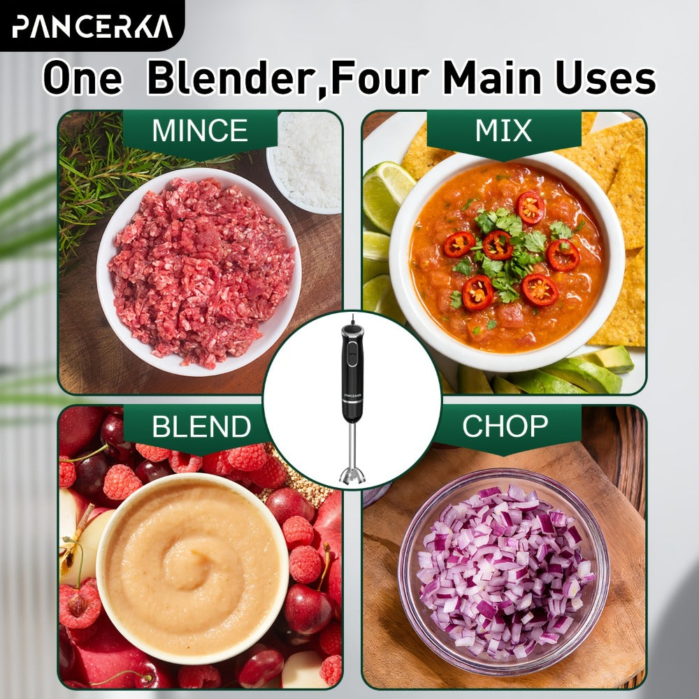 Immersion Blender 8-in-1 Electric Hand Blender with Turbo Mode & Detachable Base – 304 Stainless Steel Handheld Blender with Whisk Milk Frother Attachments for Smoothies Soups Baby Food Puree