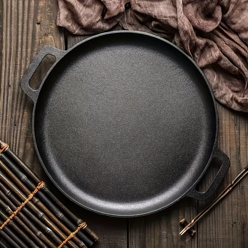 Cast Iron Skillet Non-Stick Pan for Pizza BBQ Pancakes - Heavy Duty Pre-Seasoned Cast Iron Pan Compatible with Gas Electric Induction Stovetops Oven Campfire - Home Kitchen Outdoor Cooking