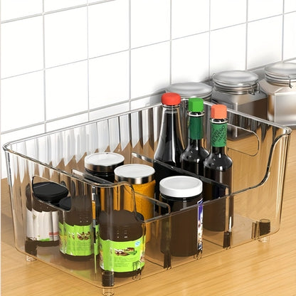 Seasoning Storage Box Transparent Plastic with Adjustable Compartments | Detachable Multi-Function Kitchen Organizer for Spices Snacks Small Items | Large Capacity Refrigerator Countertop Organizer
