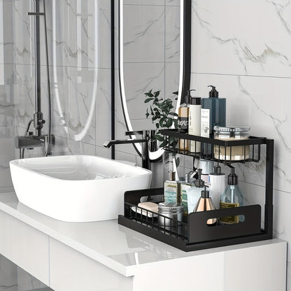 Under Sink Organizer with Sliding Pull-Out Shelf – 2-Tier Metal Cabinet Storage Rack for Kitchen, Bathroom, Pantry & Closet Organization, 1-Pack or 2-Pack