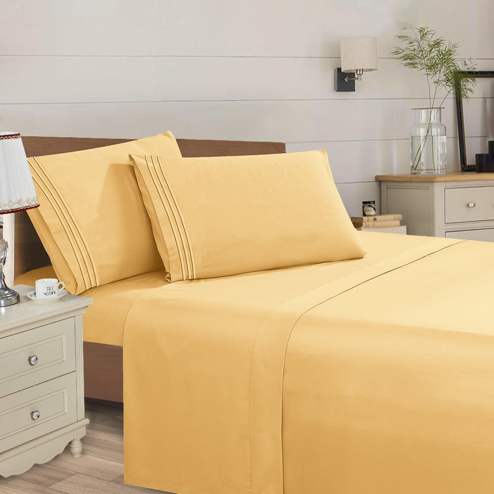 Microfiber Bed Sheet Set 4-Piece Deep Pocket Cooling Sheets Twin Full Queen King Cal King Split King – Soft Wrinkle Fade Resistant Hotel Quality Bedding