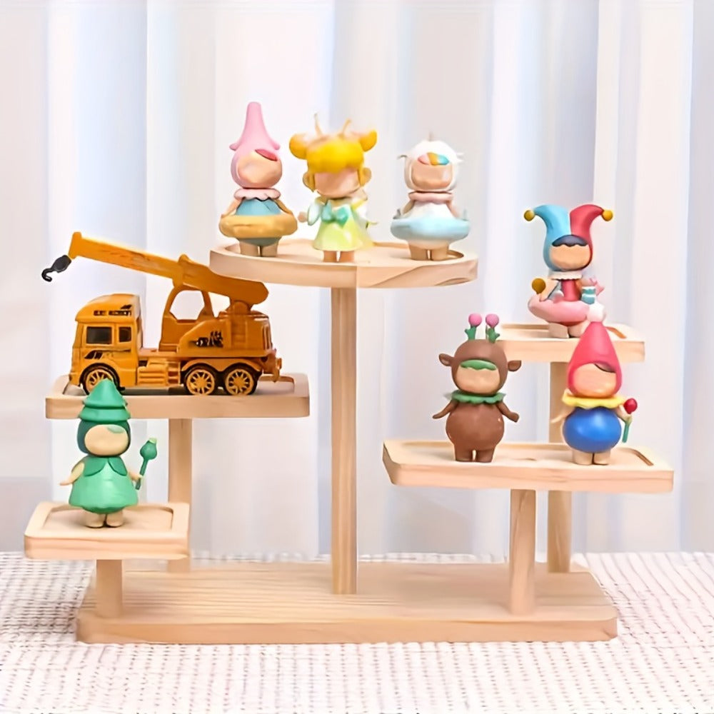 Tiered Wooden Display Stand Libra Balance Scale Style – Multi-Level Storage Organizer Shelf for Jewelry Crystals Snacks Home Decor Countertop