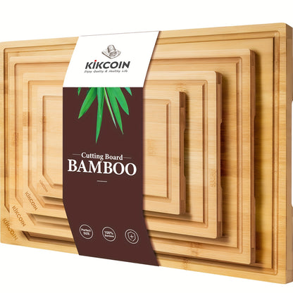 Bamboo Cutting Board Set 4-Piece Extra Large – Heavy Duty Chopping Boards with Juice Grooves for Meat, Vegetables & Cheese | Essential Kitchen Tools | Mother’s Day & Holiday Gift