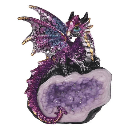 Dragon Figurine Statue Guarding Crystal Cave Polyresin Collectible Home Decor Sculpture Fantasy Dragon Gift for Birthday Housewarming Holiday Room Office Shelf Decor
