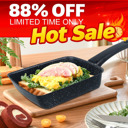 Tamagoyaki Pan Japanese Nonstick Rectangular Egg Pan for Omelettes & Rolls – Induction Halogen Compatible Dishwasher Safe Wooden or Plastic Handle with Optional Silicone Spatula