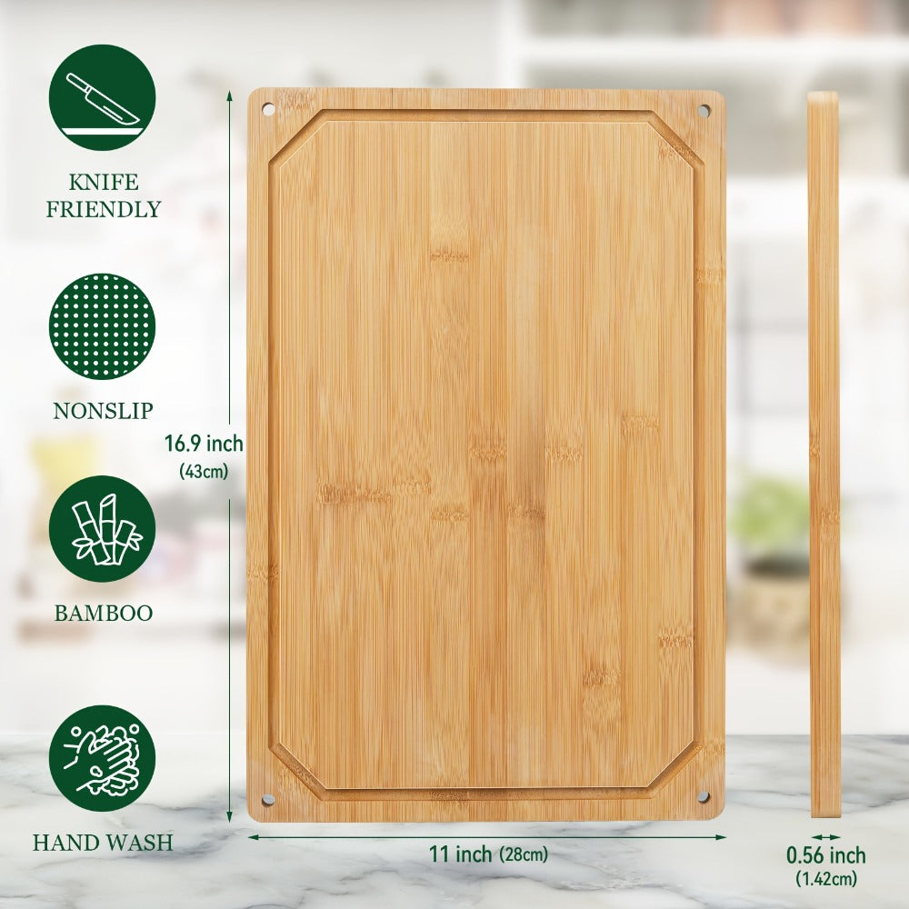 Cutting Board with Juice Groove – Non-Slip Chopping Board & Cheese Platter for Meat, Cheese, Bread, Vegetables & Fruits, XL & Bamboo Options, Kitchen Gadget Gift for Home, Dorm & Holiday Gatherings