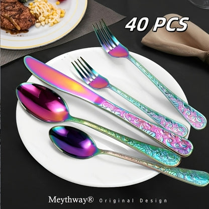 Flatware Set Stainless Steel Vintage Carved Cutlery Set Knife Fork Spoon Dishwasher Safe for Family Gatherings Holiday Parties Kitchen Decor