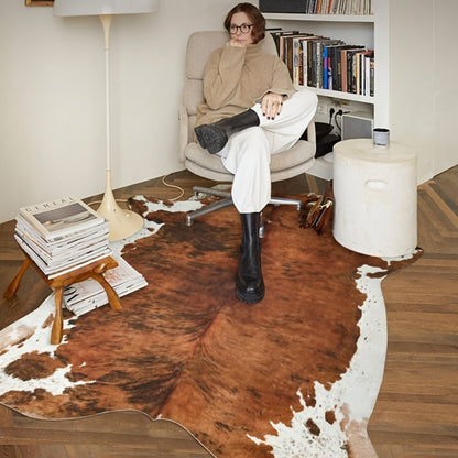 Faux Cowhide Rug Brown Western Style Area Carpet | Non-Slip Suede Backing | 5.2×4.6 & 6.2×5.2 Ft | Living Room Bedroom Office