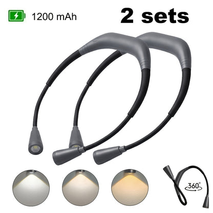 LED Neck Reading Light USB Rechargeable, 3 Color Modes Adjustable Brightness Hands-Free Book Light for Reading in Bed, Knitting, Crafts, Camping & Bedroom, Portable Wearable Neck Lamp