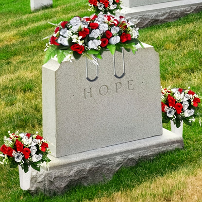 Artificial Cemetery Flowers for Grave with Saddle, Silk Rose Bouquet Headstone Decoration, Memorial Day Grave Flowers, Outdoor Grave Marker Floral Arrangement, 1/2/3 PCS