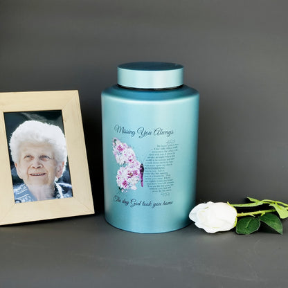 Cremation Urns for Human Ashes Large – Stainless Steel Memorial Urn Holds 220 lbs, Decorative Butterfly Cardinal Fairy Design, Screw Lid & Seal Ring, Velvet Pouch Included, Adult Funeral Keepsake Urn