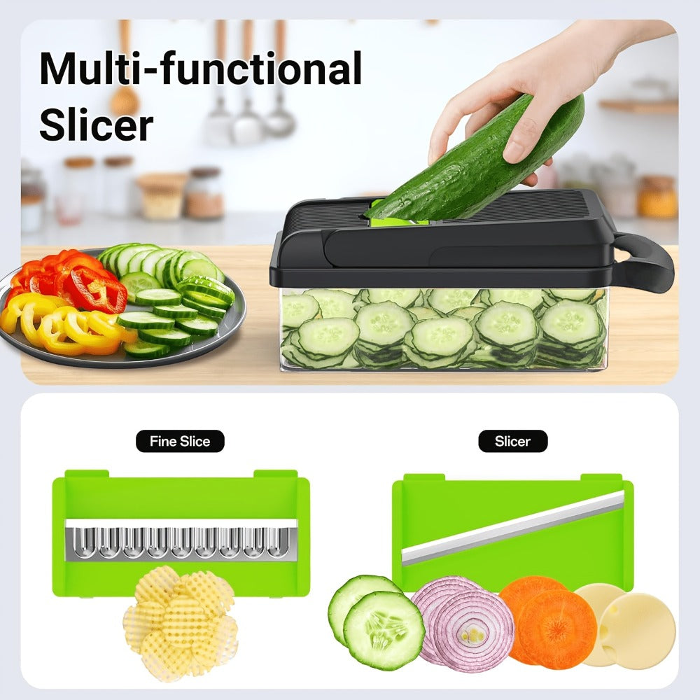 Vegetable Chopper 18-in-1 Multifunctional Food Chopper & Mandoline Slicer with Container – Onion Dicer, Adjustable Cutter for Kitchen Meal Prep, Gray