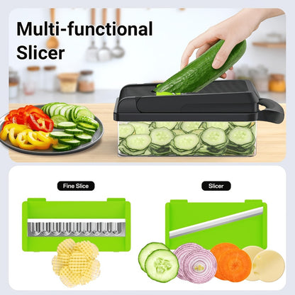 Vegetable Chopper 18-in-1 Multifunctional Food Chopper & Mandoline Slicer with Container – Onion Dicer, Adjustable Cutter for Kitchen Meal Prep, Gray