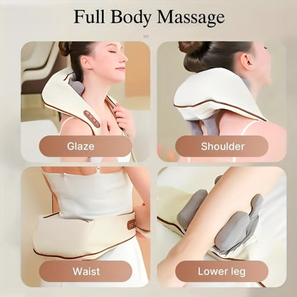 Neck Shoulder Massage Pillow 8D Deep Kneading Wireless Electric Back Massager Simulates Human Hands for Neck Shoulder Back Pain Relief Gift for Women Men