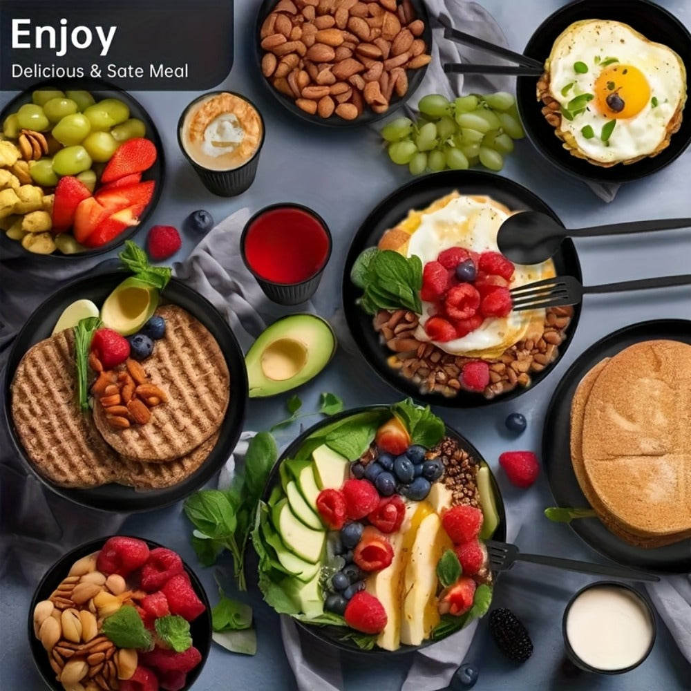 Wheat Straw Dinnerware Set Unbreakable 16 or 32-Piece Service for 4 or 8, Lightweight Dishwasher Microwave Safe Dish Set with Plates Bowls Cups, Modern Kitchen Tableware for Everyday Camping Outdoor Use