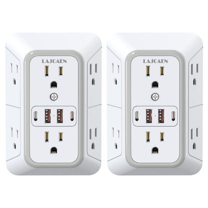 Outlet Splitter Wall Expander 10-in-1 with 6 AC Outlets 2 USB-A 2 USB-C Ports 3-Sided Plug Extender Surge Protector Night Light Compact Space-Saving Design for Home Dorm Apartment Office