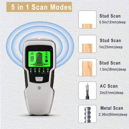 Stud Finder Wall Scanner 5-in-1 Electronic C75 | LCD Display Audio Alarm Detects Wood Studs AC Live Wire Metal Pipes Joists | Accurate Wall Detector for Drywall Home Renovation DIY Hanging TV Shelf
