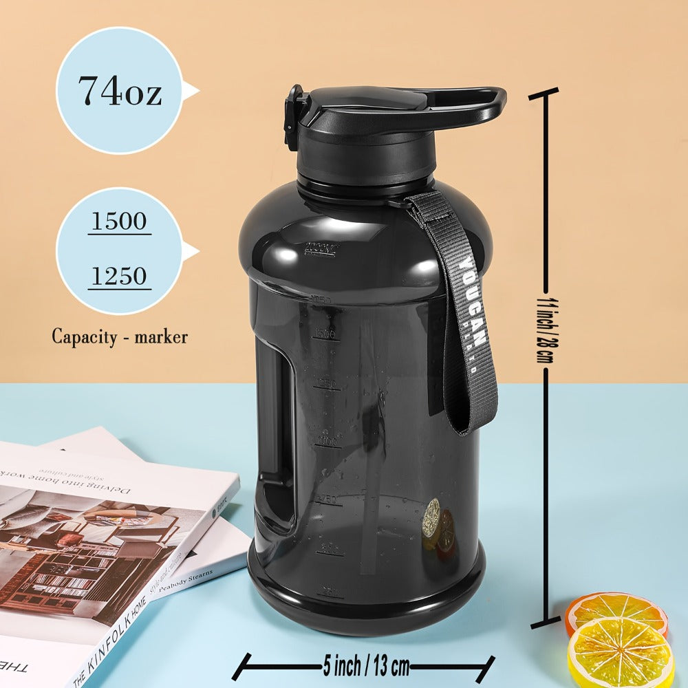 74oz Half Gallon Water Bottle with Straw & Handle – Large BPA-Free Leakproof Gym Water Jug with Sleeve & Bottle Brush, Dishwasher Safe Workout Hydration Bottle – Pink & Star Color