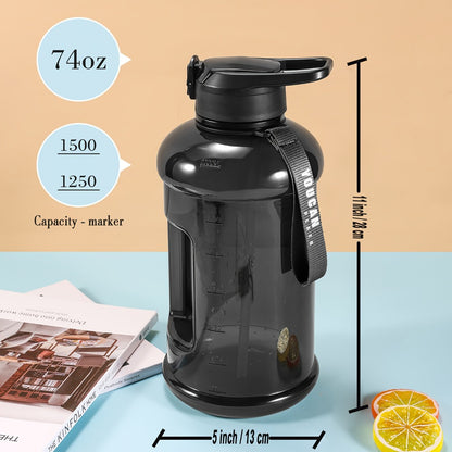 74oz Half Gallon Water Bottle with Straw & Handle – Large BPA-Free Leakproof Gym Water Jug with Sleeve & Bottle Brush, Dishwasher Safe Workout Hydration Bottle – Pink & Star Color