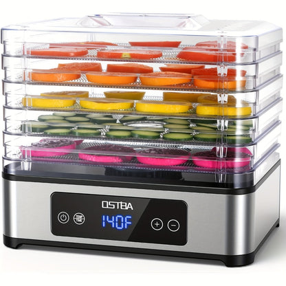 Food Dehydrator Machine 5 Stainless Steel Trays 420W with 48-Hour Timer Temperature Control 95-160°F 360° Airflow BPA-Free Dehydrator for Jerky Herbs Meat Fruit Mushrooms with Recipe Book