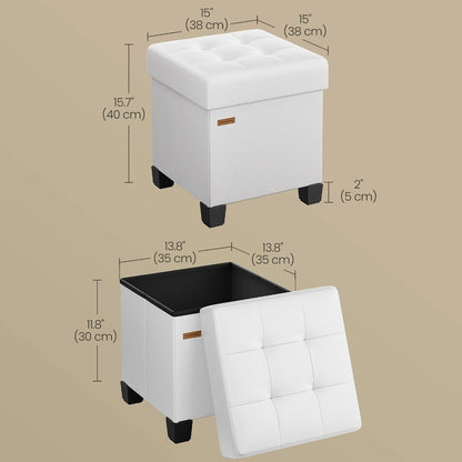Storage Ottoman Cube with Legs Faux Leather Footstool Footrest 10 Gallon 37L Hidden Storage Seat for Bedroom Living Room Dorm Entryway Toy Box Organizer Black White