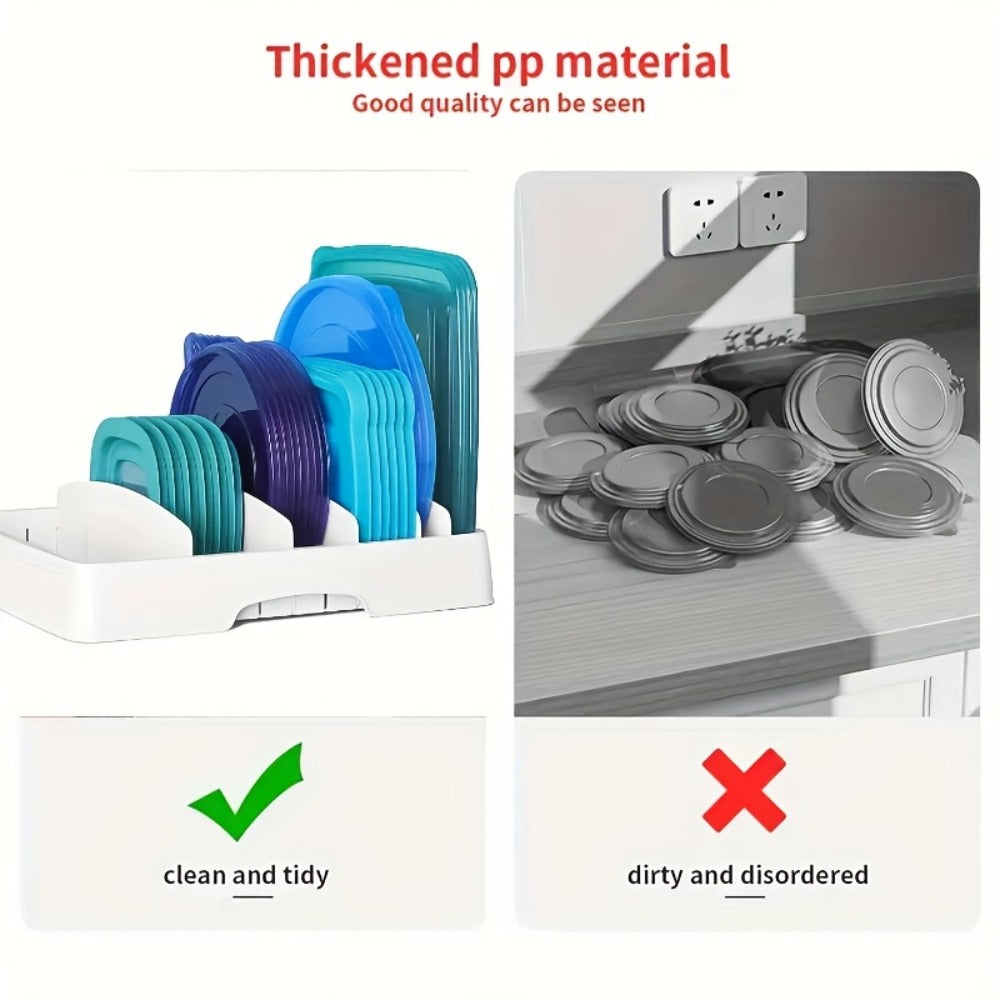 Adjustable Kitchen Storage Rack with 5 Baffles – Cutting Board, Pot Lid & Tableware Organizer, Food Container Cover Holder