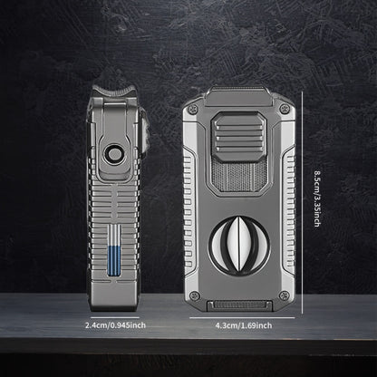 Windproof Tri-Jet Flame Butane Lighter 5-in-1 Metal Refillable - Adjustable Flame Cigar Lighter with Transparent Gas Chamber for BBQ Camping Candles Gift