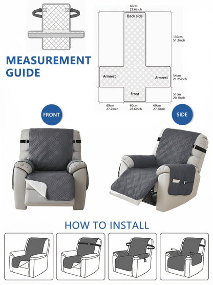 Recliner Cover Quilted with Side Pocket - Anti-Slip Elastic Band Pet Friendly Sofa Chair Protective Slipcover Easy Install for Living Room Home Decor, 6 Colors