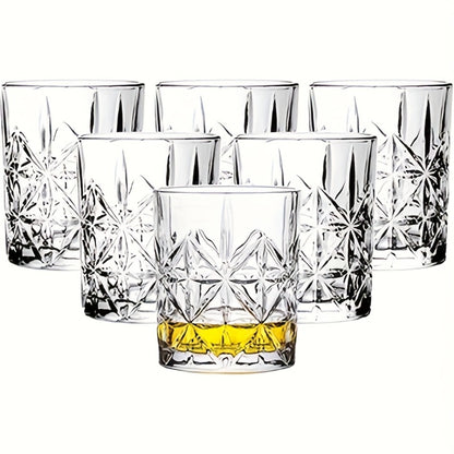 Whiskey Glasses Set of 6 - FBL&HM Lead-Free Crystal Old Fashioned Cocktail Glasses, 10oz Oval Stripe Bar Tumbler for Bourbon, Scotch, Brandy, Vodka & Mixed Drinks, Dishwasher Safe